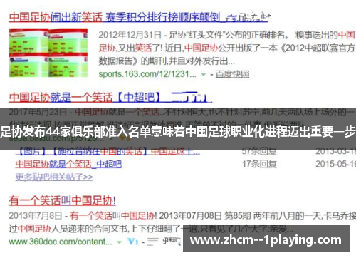 足协发布44家俱乐部准入名单意味着中国足球职业化进程迈出重要一步