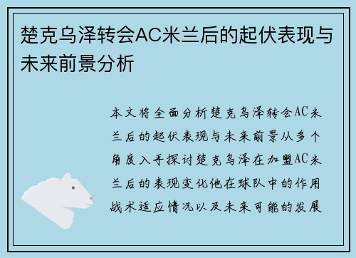 楚克乌泽转会AC米兰后的起伏表现与未来前景分析